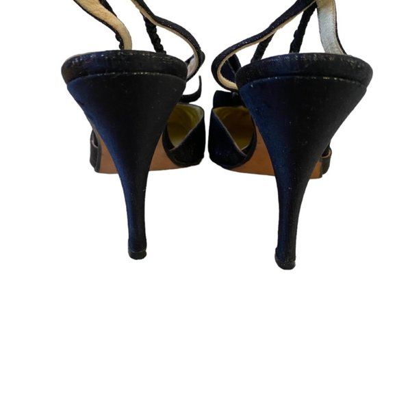 Claudio Merazzi Black with Gold Metallic Threads Slingback 3" Pumps Sz 7 #01 - Picture 4 of 6